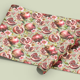 Papel De Regalo Patrón de frutas y flores de granada exuberante