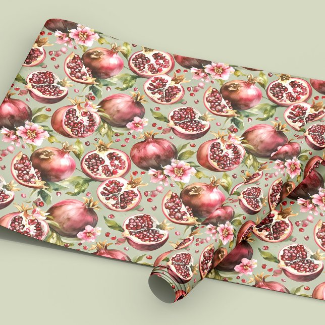 Papel De Regalo Patrón de frutas y flores de granada exuberante (Subido por el creador)