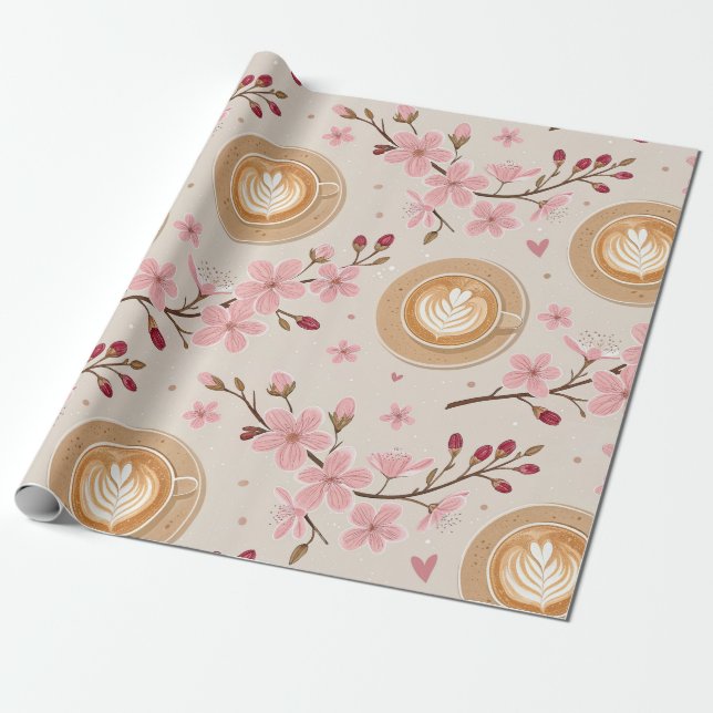 Papel De Regalo Patrón de funda de café Flor de Cerezo (7) (Desenrollado)