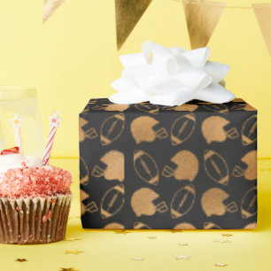 Papel De Regalo Patrón de fútbol negro y dorado para día de partid
