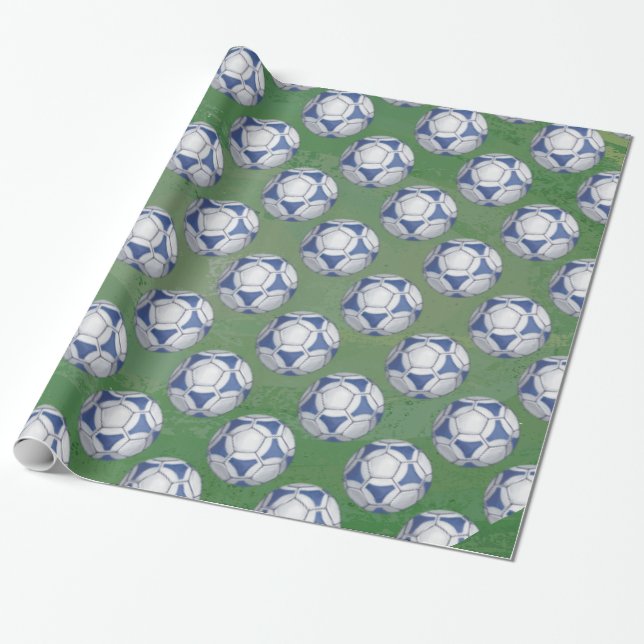 Papel De Regalo Patrón de Futbolín azul y blanco (Desenrollado)