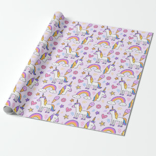 Papel De Regalo Patrón de garabato de unicornio