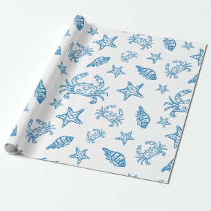 Papel De Regalo Patrón de garabatos de criaturas marinas náuticas