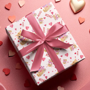 Papel De Regalo Patrón de gatito de San Valentín con acuarela XOXO