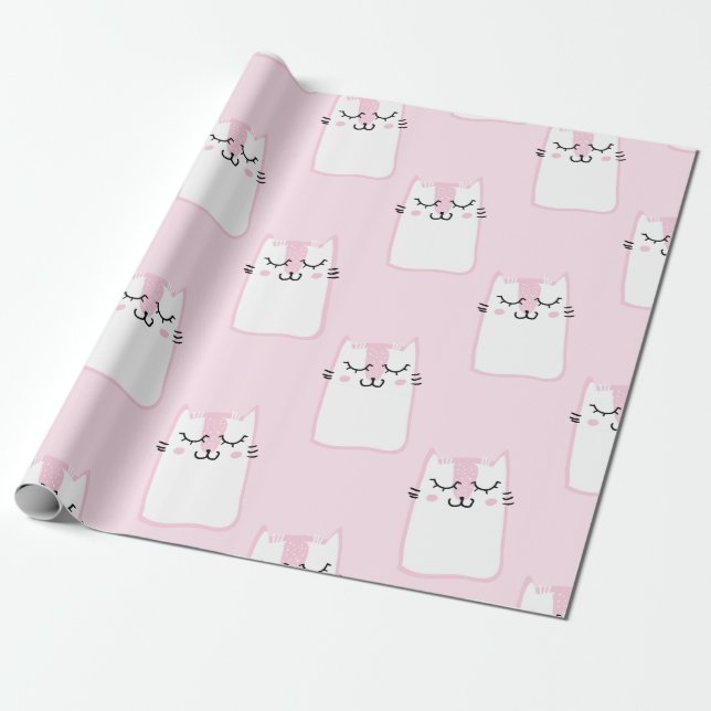 Papel De Regalo Patrón de gatitos gatos gatos blancos y adorables  (Desenrollado)
