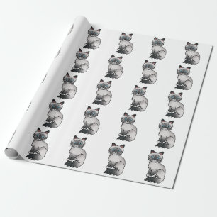 Papel De Regalo Patrón de gato atigrado azul punto Birman / Ragdol