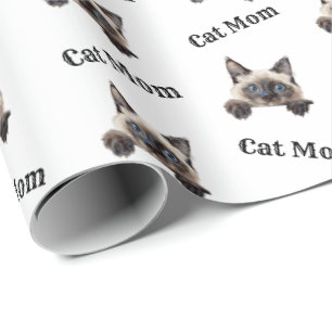 Papel De Regalo Patrón de gato balinés madre en acuarela
