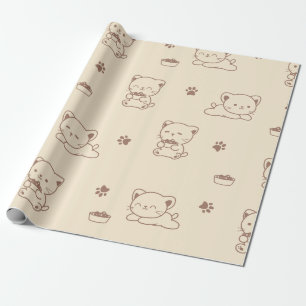 Papel De Regalo Patrón de gato beige lindo (1)