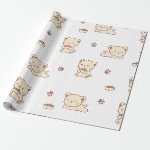 Papel De Regalo Patrón de gato beige lindo (2)
