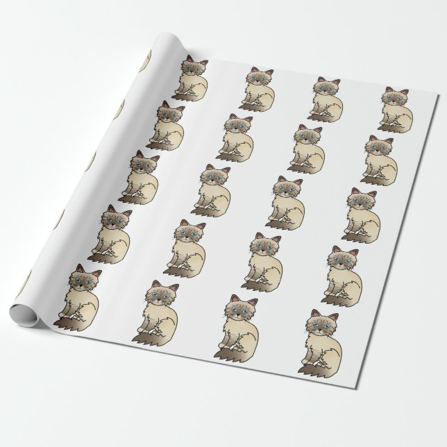 Papel De Regalo Patrón de gato Birman / Ragdoll de punta de chocol (Desenrollado)
