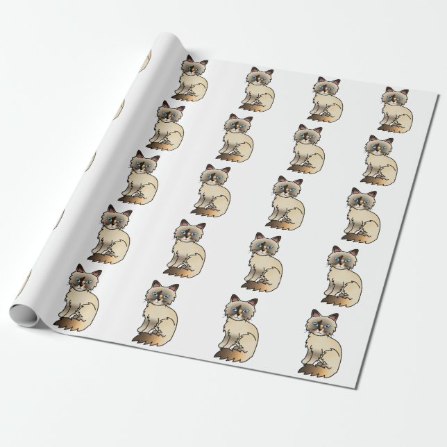 Papel De Regalo Patrón de gato bonito Birman / Ragdoll con caparaz (Desenrollado)