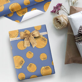 Papel De Regalo Patrón de gato de Naranja de grasa suave azul