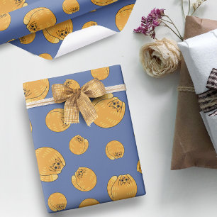 Papel De Regalo Patrón de gato de Naranja de grasa suave azul