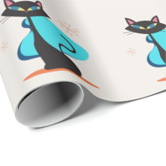Papel De Regalo Patrón de gato negro atómico retro lindo de los 50