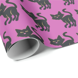 Papel De Regalo Patrón de gato negro lindo y morado de Halloween