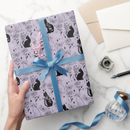 Papel De Regalo Patrón de gato negro místico y mariposa | Brujería