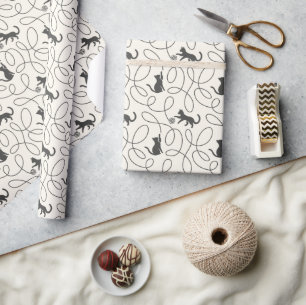 Papel De Regalo Patrón de gato negro neutral y bola de hilo