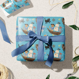 Papel De Regalo Patrón de gato pirata para niños y Chicas Cumpleañ
