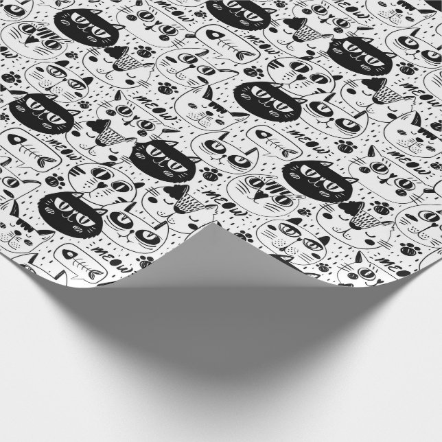 Papel De Regalo Patrón de gatos blancos negros (Esquina)