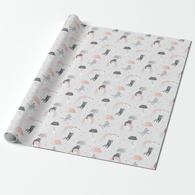 Papel De Regalo Patrón de gatos con lluvia corta (Desenrollado)