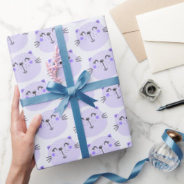 Papel De Regalo Patrón de gatos púrpuros de corte - Lilac