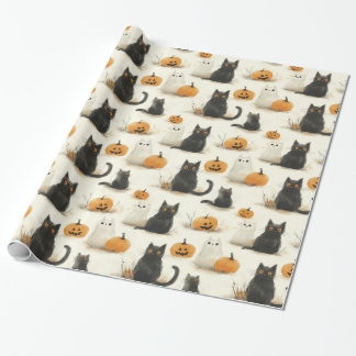 Papel De Regalo Patrón de gatos y calabazas de Halloween
