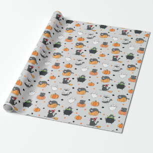Papel De Regalo Patrón de gatos y fantasmas de Halloween
