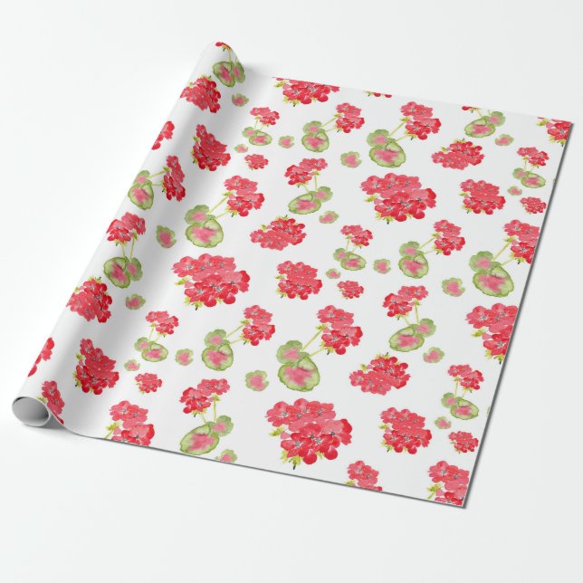 Papel De Regalo Patrón de geranios de acuarela (Desenrollado)