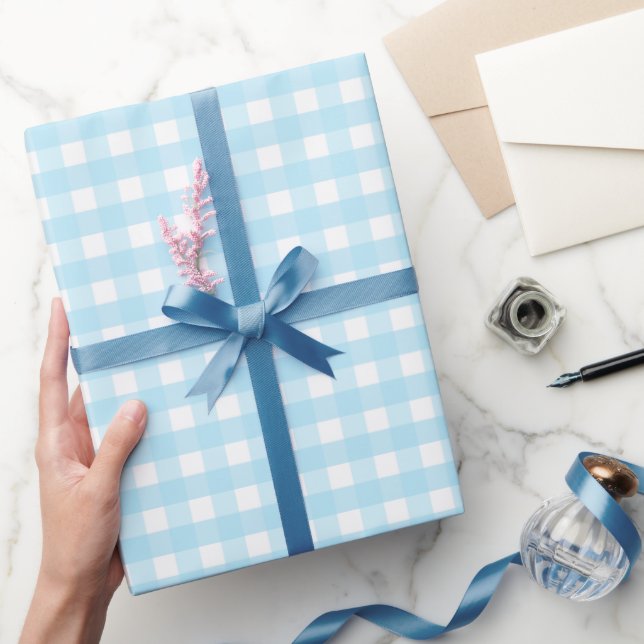 Papel De Regalo Patrón de Gingham azul Pastel (Regalar)