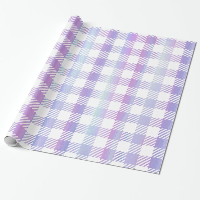 Papel De Regalo Patrón de Gingham azul púrpura (Desenrollado)