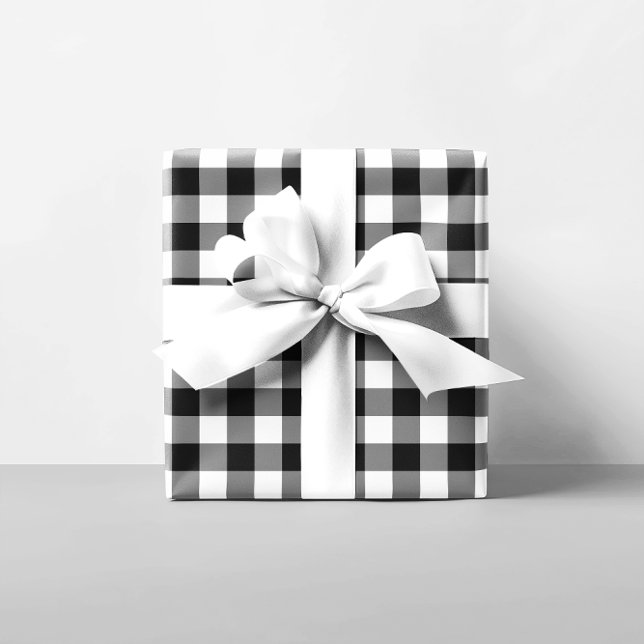 Papel De Regalo Patrón de Gingham blanco y negro (Black and White Gingham Pattern Wrapping Paper)
