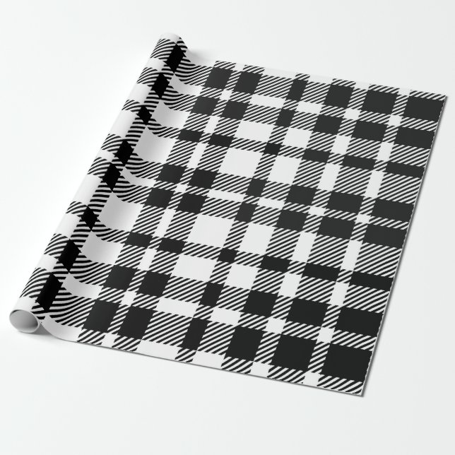 Papel De Regalo Patrón de Gingham blanco y negro (Desenrollado)
