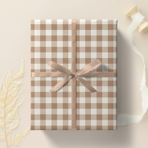 Papel De Regalo Patrón de gingham boho a cuadros marrón beige