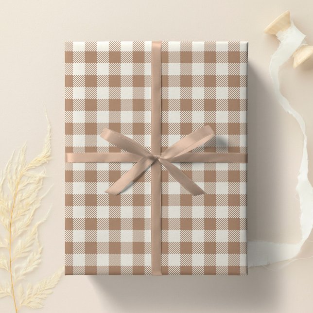 Papel De Regalo Patrón de gingham boho a cuadros marrón beige (Subido por el creador)