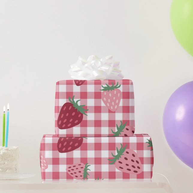 Papel De Regalo Patrón de Gingham de fresa (Regalos de fiesta)