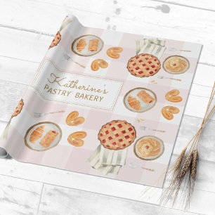 Papel De Regalo Patrón de Gingham Pastelería Acuarela Panadería