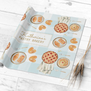 Papel De Regalo Patrón de Gingham Pastelería Acuarela Panadería