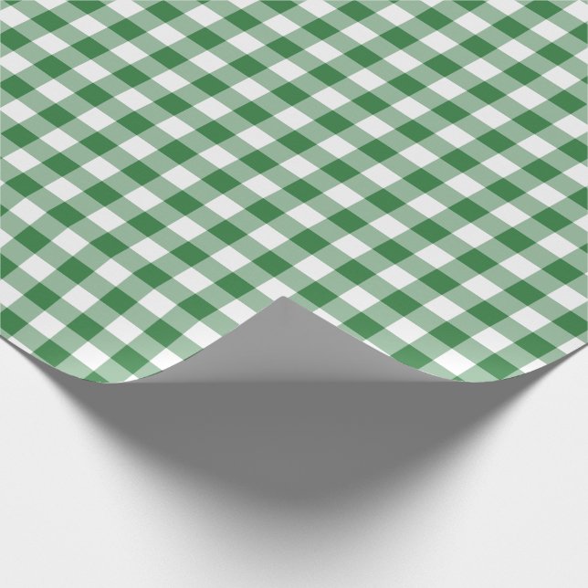 Papel De Regalo Patrón de Gingham verde y blanco ruso (Esquina)