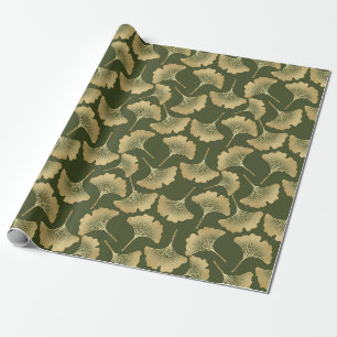 Papel De Regalo Patrón de Ginkgo en Oro Mínimo