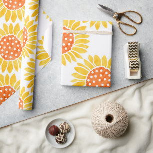 Papel De Regalo Patrón de girasol color agua Naranja amarillo