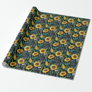 Papel De Regalo Patrón de girasol de fondo negro