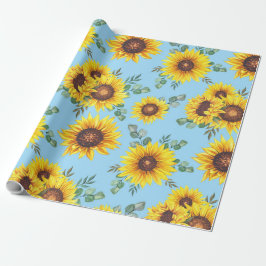 Papel De Regalo Patrón de girasol en fondo azul