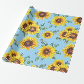 Papel De Regalo Patrón de girasol en fondo azul