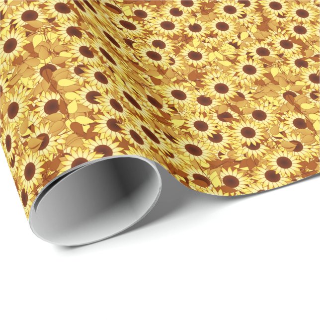Papel De Regalo Patrón de girasol, oro, amarillo y marrón (Esquina del rollo)