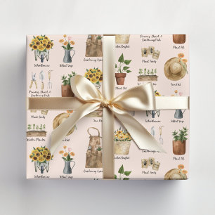 Papel De Regalo Patrón de girasoles de acuarela esencial para jard