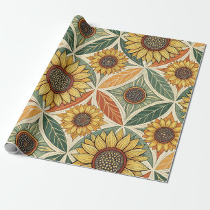 Papel De Regalo Patrón de girasoles y hojas   Quilado de inspiraci