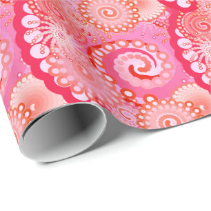 Papel De Regalo Patrón de giro fractal, rosa, fucsia, coral