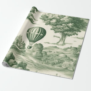 Papel De Regalo Patrón de globo aerostático de Village Toile verde