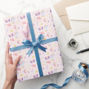 Papel De Regalo Patrón de globo de arco iris de unicornio dulce ro