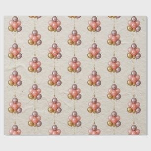 Papel De Regalo Patrón de globo de oro rosa coral